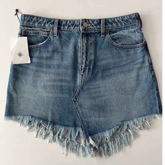 WE THE FREE Distressed Frayed Row Hem Blue Denim Jean Skirt Y2K 30 New With Tag - Picture 2 of 10